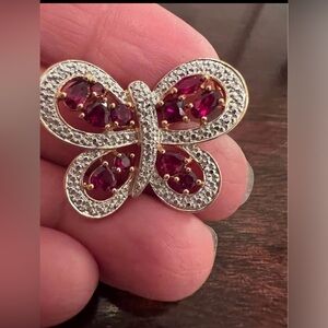 ross simon’s sterling silver gold clad rhodolite garnet Butterfly pendant RARE!